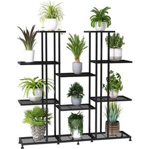 Metal Plant Stand, large indoor Plant Stands Decorative Black Steel Plant Shelf